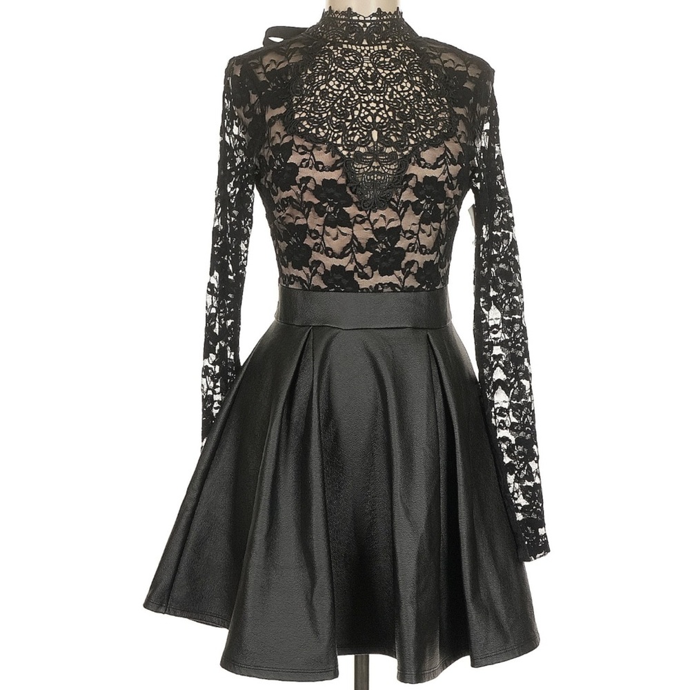 privy Black Lace High-Neck Fit & Flare Dress